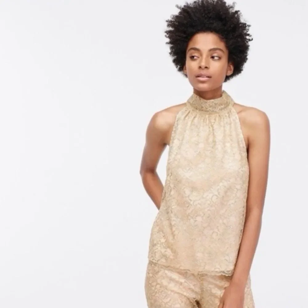 J. Crew Lace Tie-neck Top in Gold Size S
